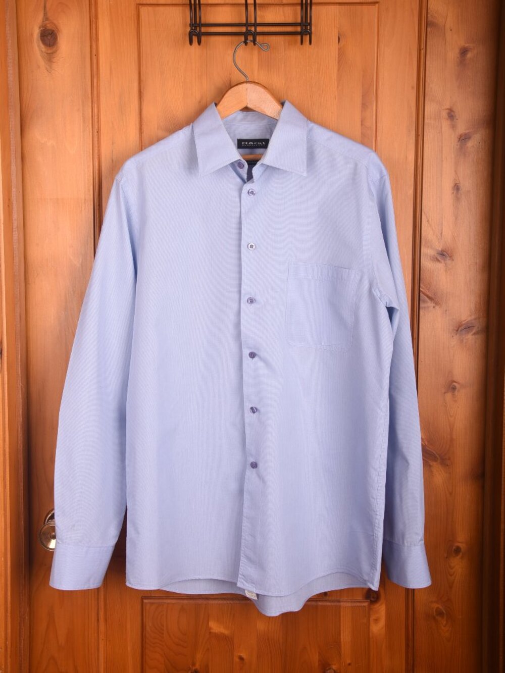 Horst Düsseldorf Men's Light Blue Micro-Check Long-Sleeve Dress Shirt - S. 16.5